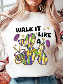 INAWLY Sudadera de manga larga con cuello redondo "Walk It Like A Dog" para Mardi Gras, de ajuste regular, para temporada, festividades y fiestas