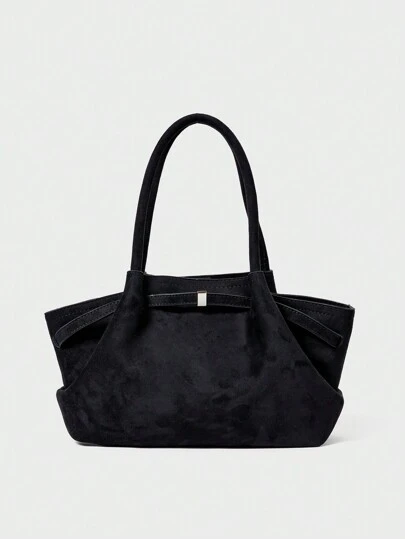 1 件 FEISTURE 仿麂皮手提包，大容量纯色成熟优雅女士手提包，复古风格工作包适合女孩、女士、大学生、办公室工作人员