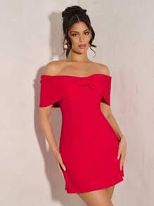 SHEIN BAE 女士优雅露肩蝴蝶结鸡尾酒会礼服，适合派对、约会之夜、秋冬季夜店、优雅、女士沙滩装/沙滩装、女士婚礼宾客礼服/新娘送礼会礼服白色、毕业礼服/毕业装、女士早午餐装、女士音乐会装/狂欢装节日/乡村音乐会装/伊比沙岛装/纳什维尔装、度假、度假、端庄、热带度假女装、辣妹、夏季装/夏季服装、女士春季装、约会之夜礼服、伴娘迷你连衣裙、优雅小黑裙、春夏 - 紅色 - 查看 7