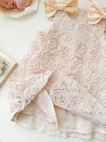 SHEIN Baby Girl Cute Elegant Apricot Floral Mesh Summer Dress - Apricot - View 6