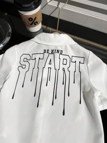 SHEIN 1 Piece Young Boys Casual Sport Shirt With Back Letter Pattern White Collar Short Sleeve Shirt Kids Outfits Young Boy Clothes Back To School Boys Set Suitable For Birthday Party, Party, Performance, Wedding, Baptism, Back To School Suitable For Daily Suitable For School Suitable For Travel Suitable For Sports Suitable For Spring And Summer - White - View 10