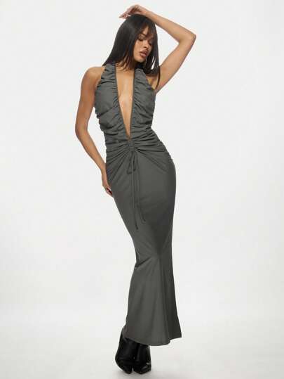 deep plunge evening dress Apolline White Cut-Out Maxi Dress main image 0