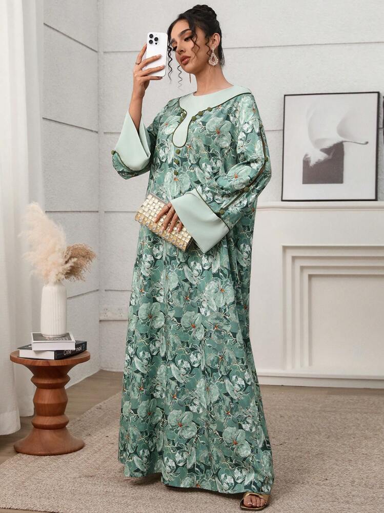 Yasmyna Women's Traditional Turkish & Arabic Long Dress Kaftan Jalabiya Dress - Green - View 7