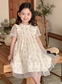DAZY Young Girl Minimalist Casual Short Sleeve Dress For Daily Wear Floral