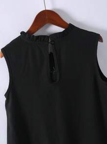 Girls' Casual Solid Color Sleeveless Round Neck Loose Mid-Length Bowknot Decor Summer Dress - Black - View 5