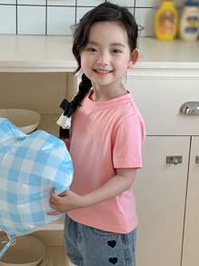 DAZY Young Girls' Casual Solid Color Short Sleeve T-Shirt, Minimalist & Fashionable For Daily Wear,Girls Summer Outfits - Green - View 4