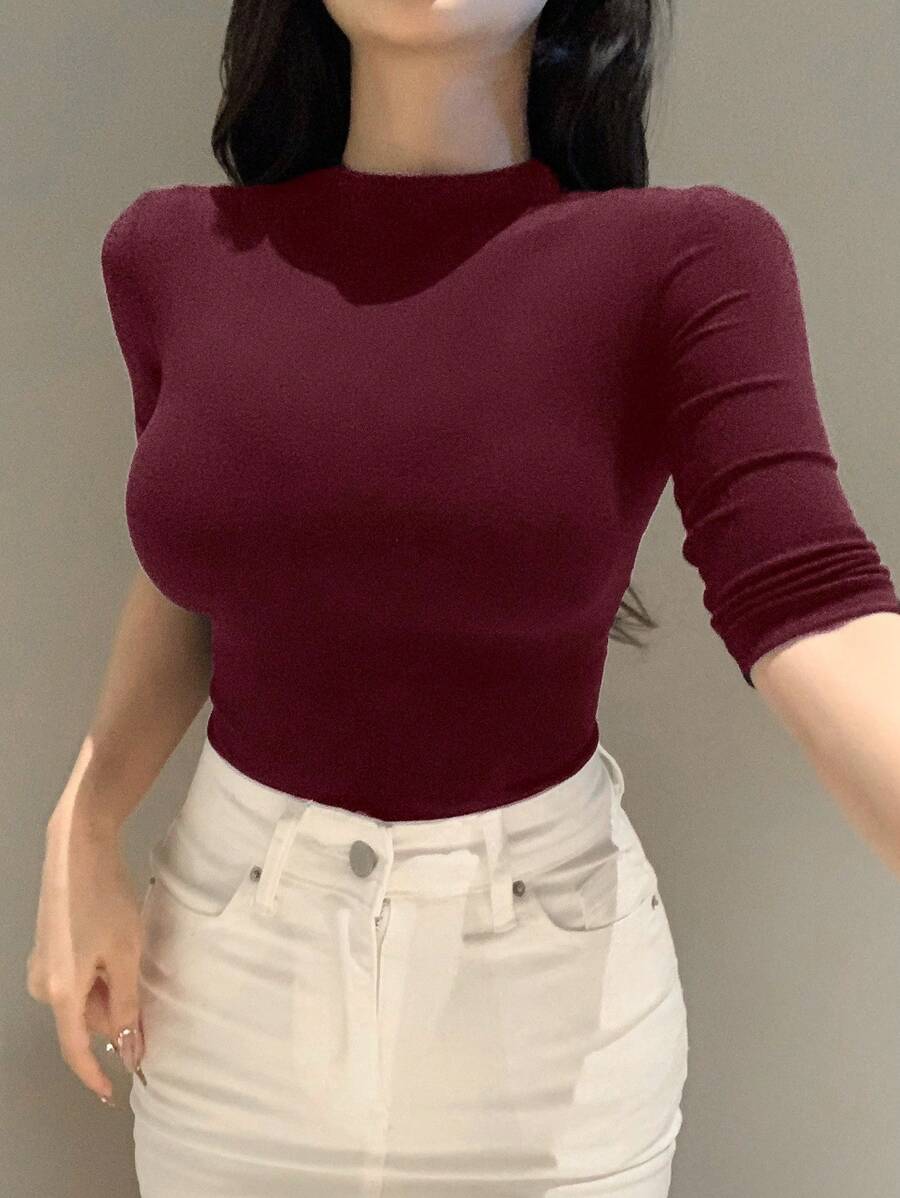 DAZY Slim Fit Office Formal Encore T-Shirt For Women, Spring/Summer - Burgundy - View 1