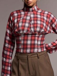 MUSERA High Neck Cinched Waist Long Sleeve Slouch Top Spring Casual Summer Fall - Red - View 4