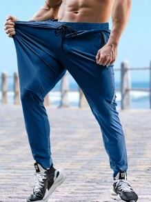 Gym Rark Men's Solid Color Drawstring Waist Jogger Pants Fall Breathable Sweat Pants - Blue - View 3