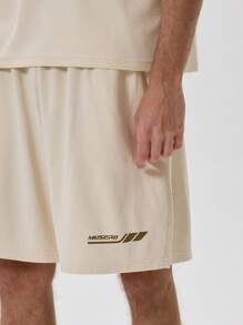 Musero Waistband Slogan Mesh Shorts - Apricot - View 3