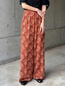 FRIFUL Women High Waist Long Pants Floral Print Vacation Style Trousers, Summer - Orange - View 4