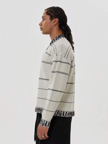 Musero Striped Knit Oversized Jumper Contrast Pattern Collared Polo Style Sweater Autumn Winter Essentials - Multicolor - View 2