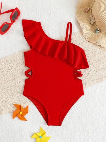 Nuevo traje de baño de una pieza para niña con volantes en el borde