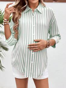 SHEIN Maternity Outdoor Lightweight Activewear Nursing Top And Adjustable Waist Straight Leg Loose Fit Pants 2 Pieces Set