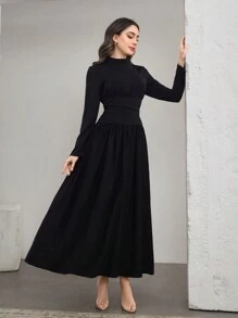 Graceveil فستان نسائي بياقة شبه محرقة، بطيّات وخصر مرتفع، من طراز فرنسي راقي