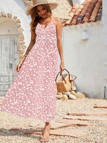 Breezaya 女士休闲无袖开叉下摆细肩带连衣裙，简约设计，适合日常穿着 - 淺粉色 - 查看 4