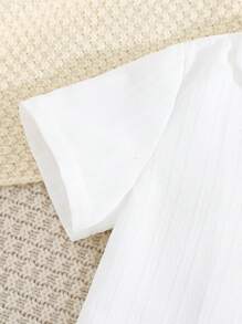 2pcs/Set Young Boys Casual School Style Short Sleeve Shirt And Elastic Waist Solid Color Shorts Outfit, Suitable For Spring, Summer And Autumn