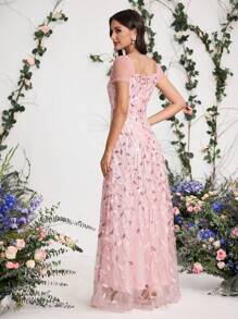 Coutiva Women Elegant Sequin Decorated Net Splice Loose Casual Evening Party Dress, Wedding Guest Dress Music Festival Spring/Summer, Formal Dress,Gown