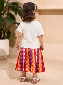 女婴图案印花圆领短袖上衣和 A 字裙 2 件套 - 彩色 - 查看 2