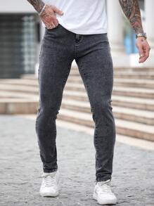 Manfinity Homme Men's Simple Pocket Skinny Jeans, Casual Daily Wear - Grey - View 6