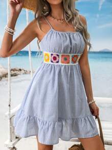 SHEIN VCAY Vestido mini de tirantes con diseño de rayas tejido para mujeres