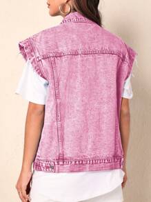 SHEIN Frenchy Women's Simple Fashion Casual Denim Jacket, Everyday Wear - Pink - View 3
