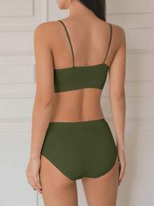 DAZY 2pcs Simple Solid Color Underwear Set For Women, Summer - Army Green - View 2