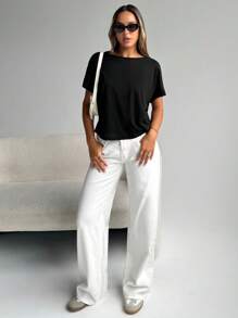 SHEIN Essnce Women's Summer Casual  Backless Twisted Knot T-Shirt - Black - View 4