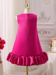 SHEIN Tween Girls' Vacation Casual Chic Solid Round Neck Sleeveless Woven Dress - Red Violet - View 2