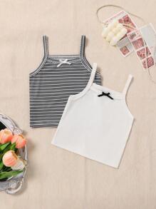 2pcs/Set Girls Casual Stylish Cute Ribbed Cami Tops - Multicolor - View 1
