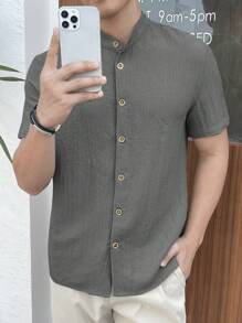 SHEIN X ELOISA & ORSON Manfinity VCAY Woven Casual Solid Color Minimalist Shirt, Fashion For Casual Daily Wear