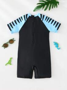 SHEIN Kid's Boys Dinosaur Print Comfortable Lycra Rashguard Swimsuit - Blue - View 6