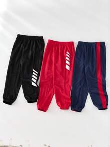 SHEIN Leap Crew 3pcs/Set Young Boy Mesh Breathable Athletic Sweatpants, Suitable For Sports, Running, Physical Education Class In Spring & Summer - Multicolor - View 4