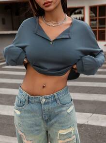 Flirla Sweat-shirt-shirt décontracté à manches longues et boutons de couleur unie pour femmes - sweat-shirt d'usage quotidien pour l'automne