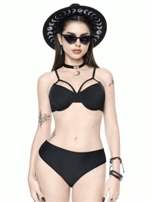 ROMWE Gothic Waterdrop Shaped Bikini Set Swimwear, For Summer Beach Vacation, Halloween - Black - View 6