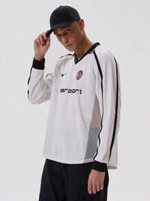 Musero' Slogan Long Sleeve Football Graphic Shirt Jersey Style Spring Summer - White - View 2