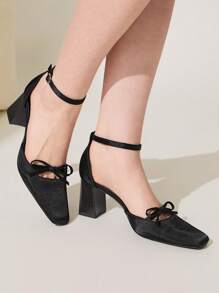 CUCCOO CHICEST Square Toe Low Vamp Sexy Elegant Versatile Women's High Heels Spring Shoes - Black - View 2