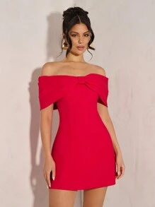 SHEIN BAE 女士优雅露肩蝴蝶结鸡尾酒会礼服，适合派对、约会之夜、秋冬季夜店、优雅、女士沙滩装/沙滩装、女士婚礼宾客礼服/新娘送礼会礼服白色、毕业礼服/毕业装、女士早午餐装、女士音乐会装/狂欢装节日/乡村音乐会装/伊比沙岛装/纳什维尔装、度假、度假、端庄、热带度假女装、辣妹、夏季装/夏季服装、女士春季装、约会之夜礼服、伴娘迷你连衣裙、优雅小黑裙、春夏 - 紅色 - 查看 6