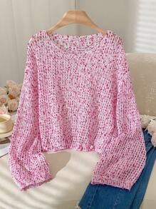 SHEIN Frenchy 大码彩色圆点镂空圆领长袖毛衣