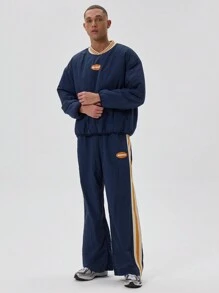 Nylon With Rib Collar And 'Musero' Slogan Winter Coat - Navy Blue - View 4