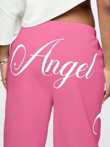 SUMWON WOMEN Angel Graphic Print Sweatpants Cozy Lounge Wear Jogger Style Elastic Waist Casual Athletic Pants Comfortable Leisure Wear Spring Fall Winter