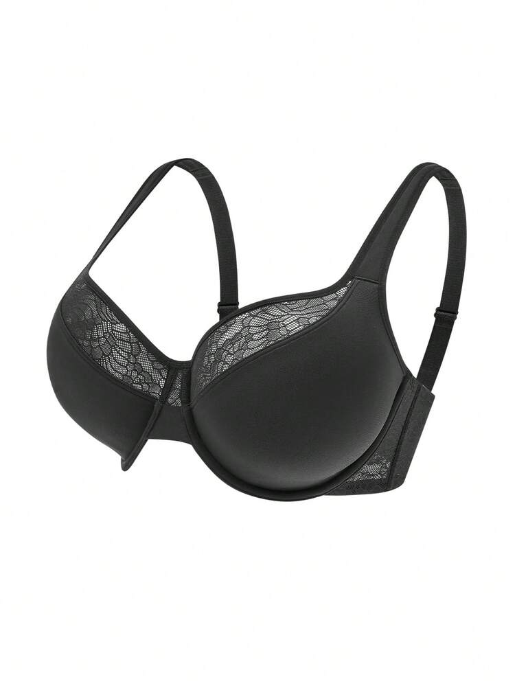 Lencería negra de talla grande para salón, con cobertura completa, soporte y transpirabilidad, sujetador con aros transparente, sexy, sin forro, de encaje elegante y cómodo, minimizador