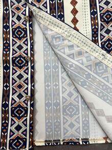 SHEIN Explorewe 2pcs/Set Teens' Stylish Cool Floral Print Short Sleeve Shirt & Loose Solid Color Bermuda Shorts, Casual Vacation - Khaki - View 4