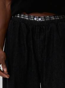 Musero Baggy Wide Leg Basics Style Plain Double Waistband Sweatpants Jogger SPRING SUMMER - Black - View 3