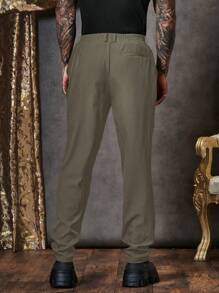 Manfinity VCAY Men's Woven Casual Solid Color Tapered Pants - Army Green - View 3