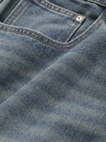 Dazy Petite Plus Retro Washed White Slim Straight Leg Long Jeans, Suitable For All Seasons - Blue - View 9