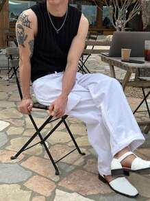 DAZY Summer Textured Slim-Fit Black Knit Sweater Vest For Men - Black - View 7