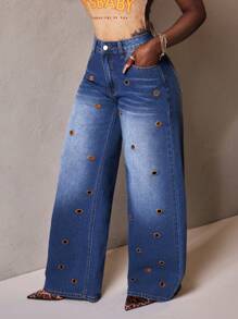 Slaydiva Women's Front Button Pocket Relaxed Casual Denim Jeans - Blue - View 6