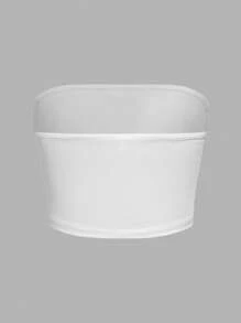 SHEIN 2pcs Tween Girl Black & White Simple, Comfortable Strapless, Non-Slip Tube Tops - White - View 8