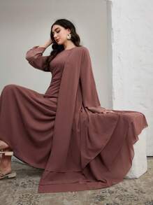 Graceveil Women's Modest Elegant Pleated Flared Abaya - Dusty Pink - View 1